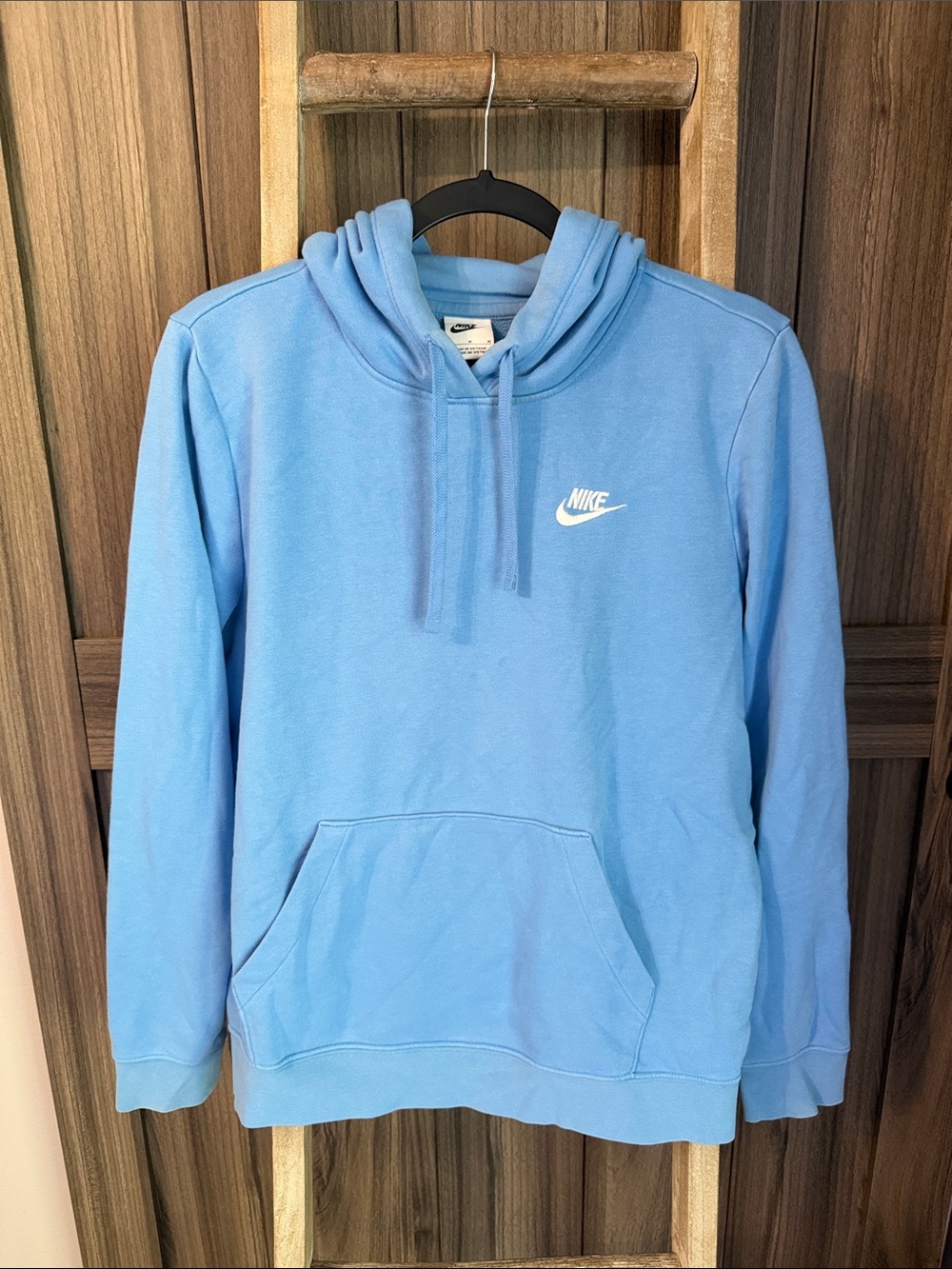 Nike Men’s Light Blue Crewneck Hoodie with White Logo